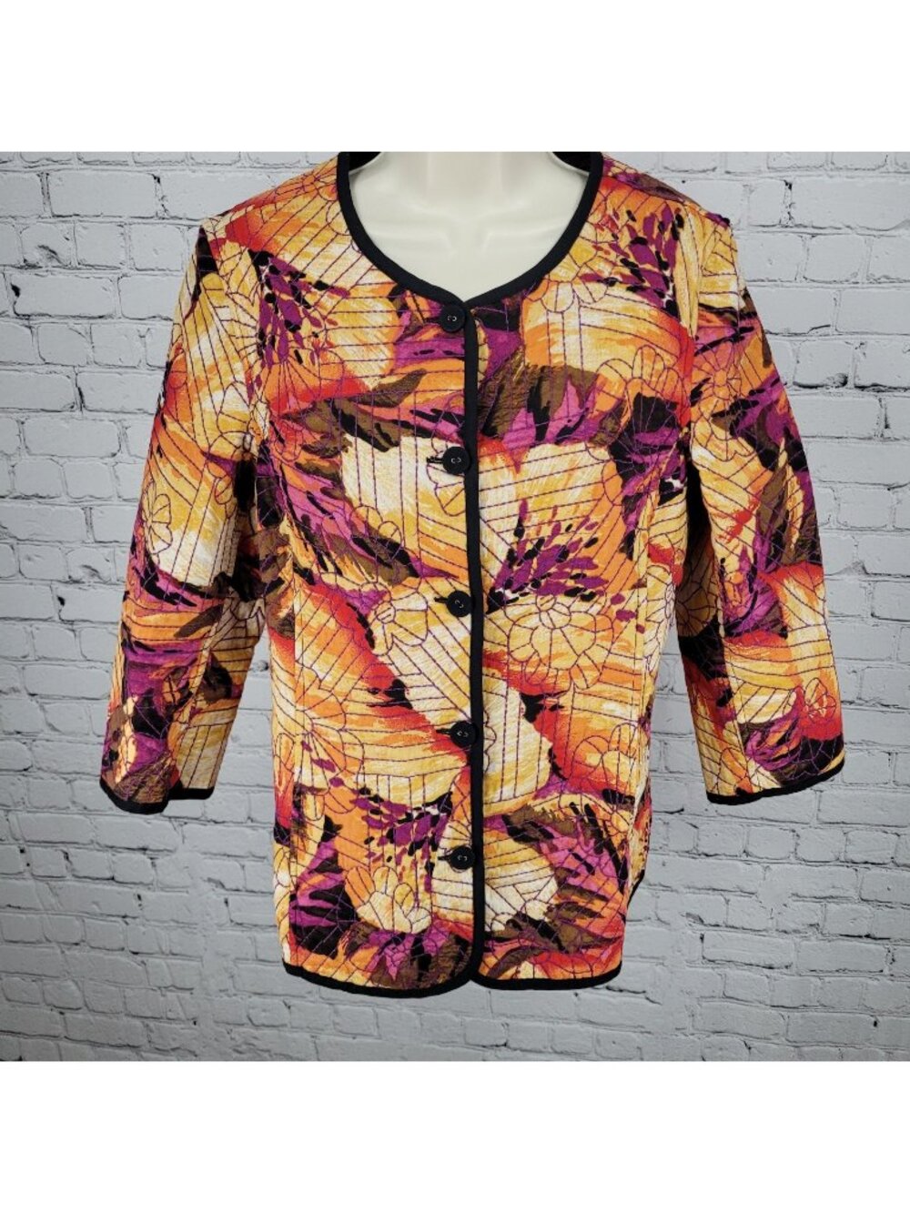 Chico's Multicolor 100% Cotton Floral Embroidered Quilted Jacket Size 1 US 8